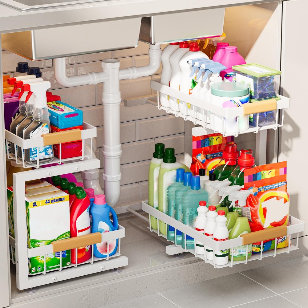 Under Sink Organizer set 2 Pack Expandable 2 Tier storage shelf