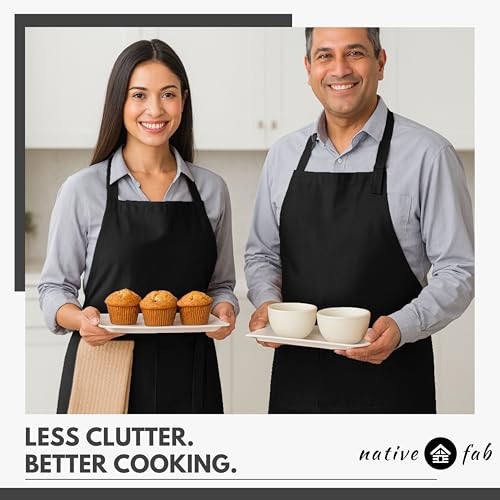 Kitchen Apron 2 Pack - 100% Cotton Adjustable, Durable Apron with Black