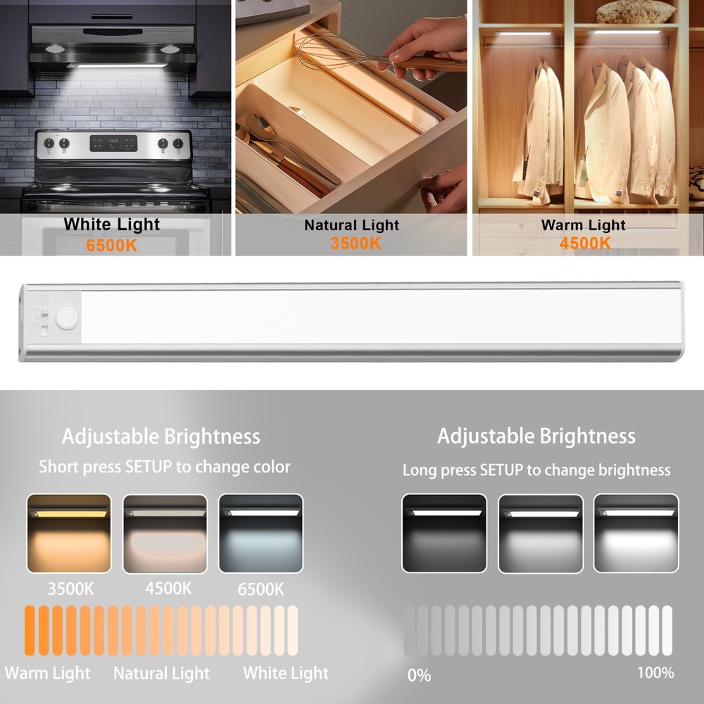 106 LED Under Cabinet Closet Light Motion Sensor USB Rechargeable Kitchen Lamp
