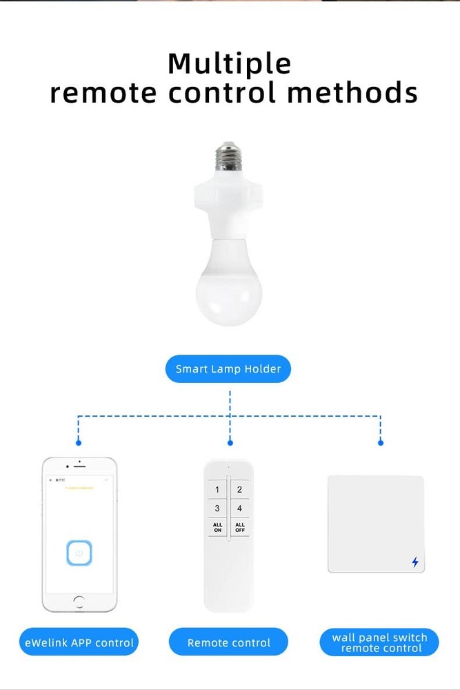 Wi-Fi Smart 2.4G Remote Control Light Socket E26 E27 Bulb Socket Adapter, eWe...