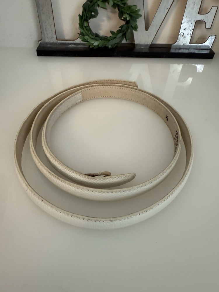 Terry Stack Size XL Minimalist Belt Off White Italian Leather Hook Loop Closure