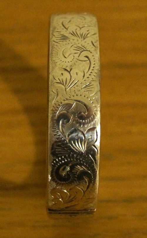 Solid Silver Hinged Ladies Etched Bangle - Birmingham, 1969 - 27.2g