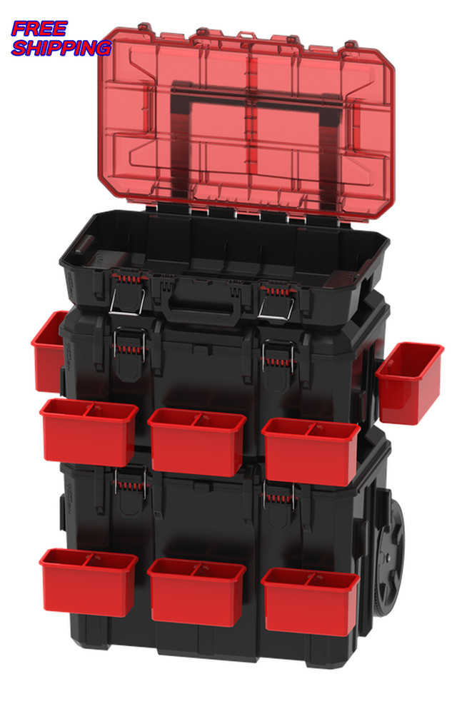 Stackable Toolbox Heavy Duty 3 Piece Modular Rolling System Equipment Storage