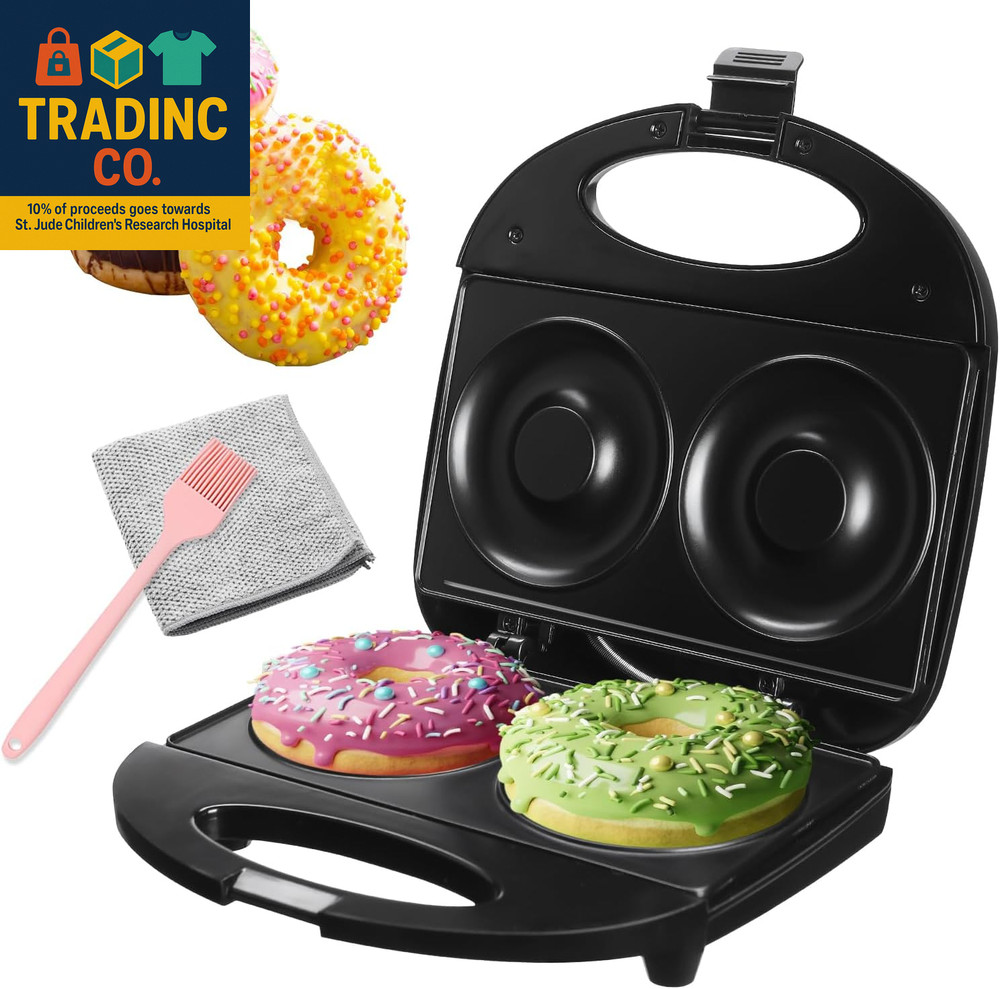Donut Maker,Doughnut Machine,Bake 2 Donuts,Double-Sided Heating, Non-Stick Surfa