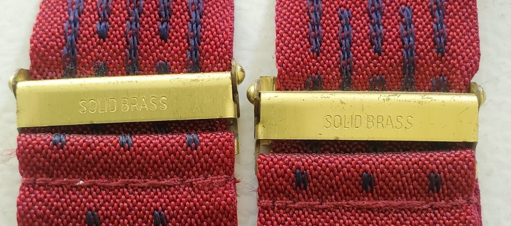 Red Elastic Adjustable Men Solid Brass Braces Suspenders. Made In New England.