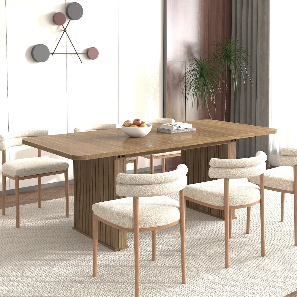 Beige Brown Extendable Dining Table Modern Wood Kitchen Table Double Robust