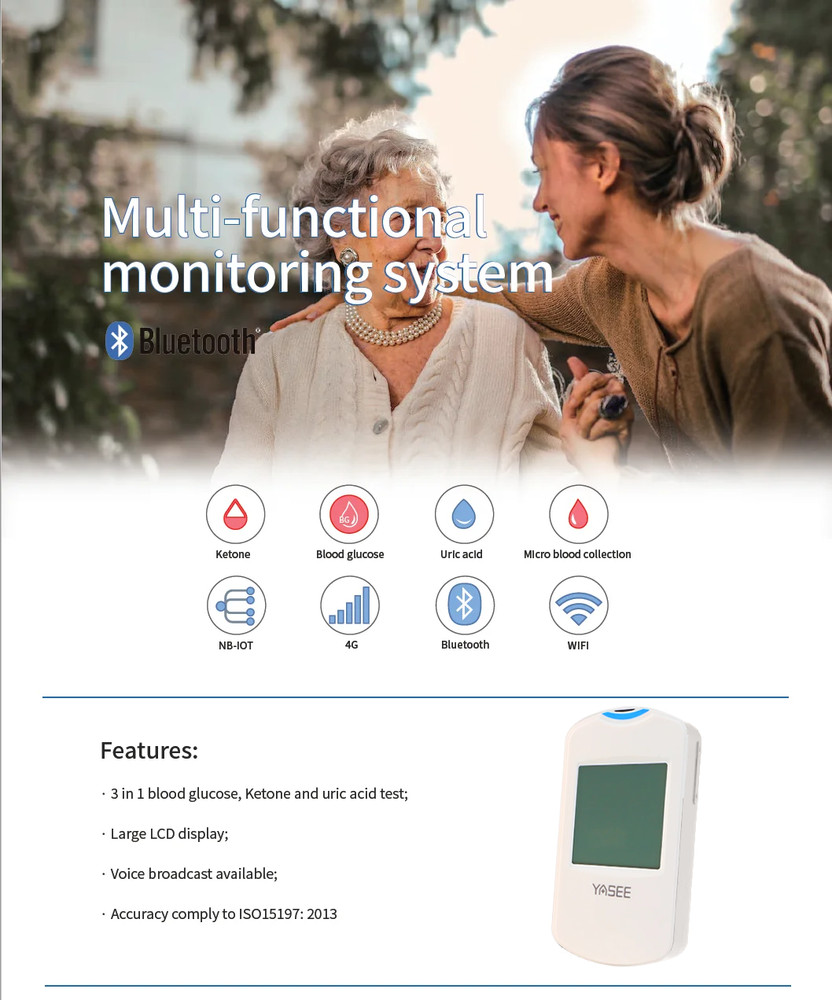 3-in-1 Multi-Function LCD Blood Glucose, Ketone, and Uric Acid Testing Meter
