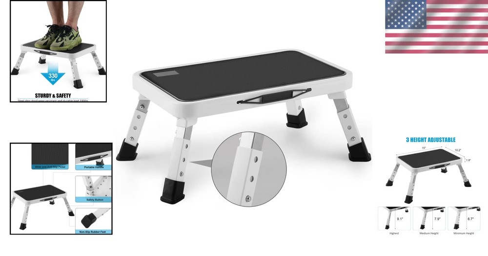 Folding Step Stool with Adjustable Height & Non-Slip Platform - 330 lbs Capacity