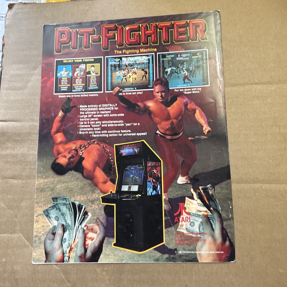 original ad 11- 8" Dr Dude Pit Fighter Atari Pinball ARCADE GAME FLYER