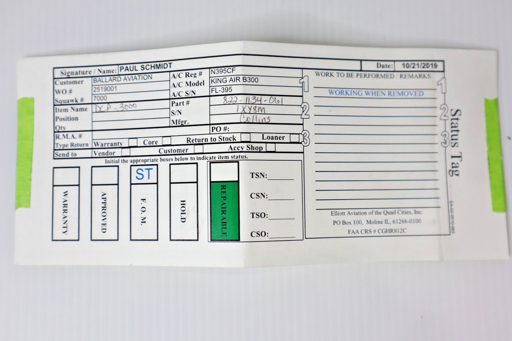 Collins DCP-3000 Display Control Panel 822-1134-061 Removed Working