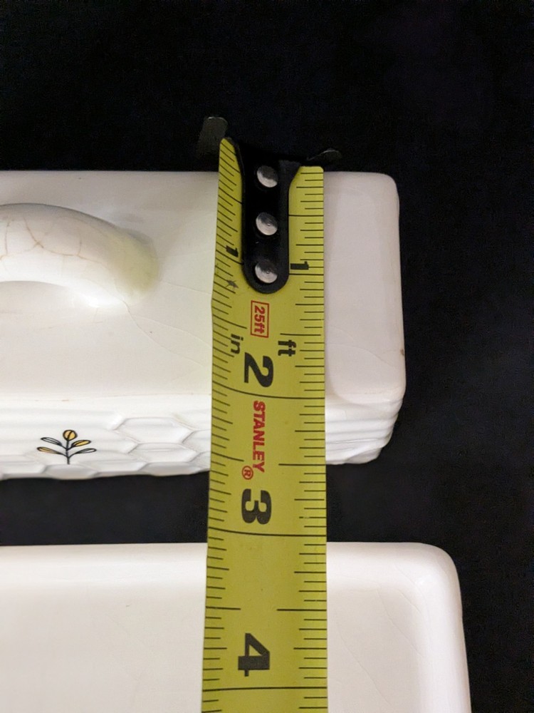 Decorative Honey Bee Butter Dish – White Ceramic Honeybee Pattern With Flora...