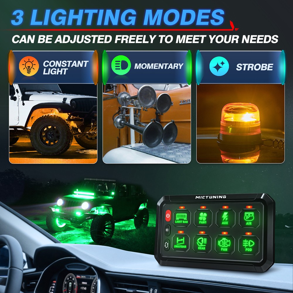 12/24V 8 Gang Switch Panel Led Light Bar Switch Momentary Strobe Switch Pod, USA
