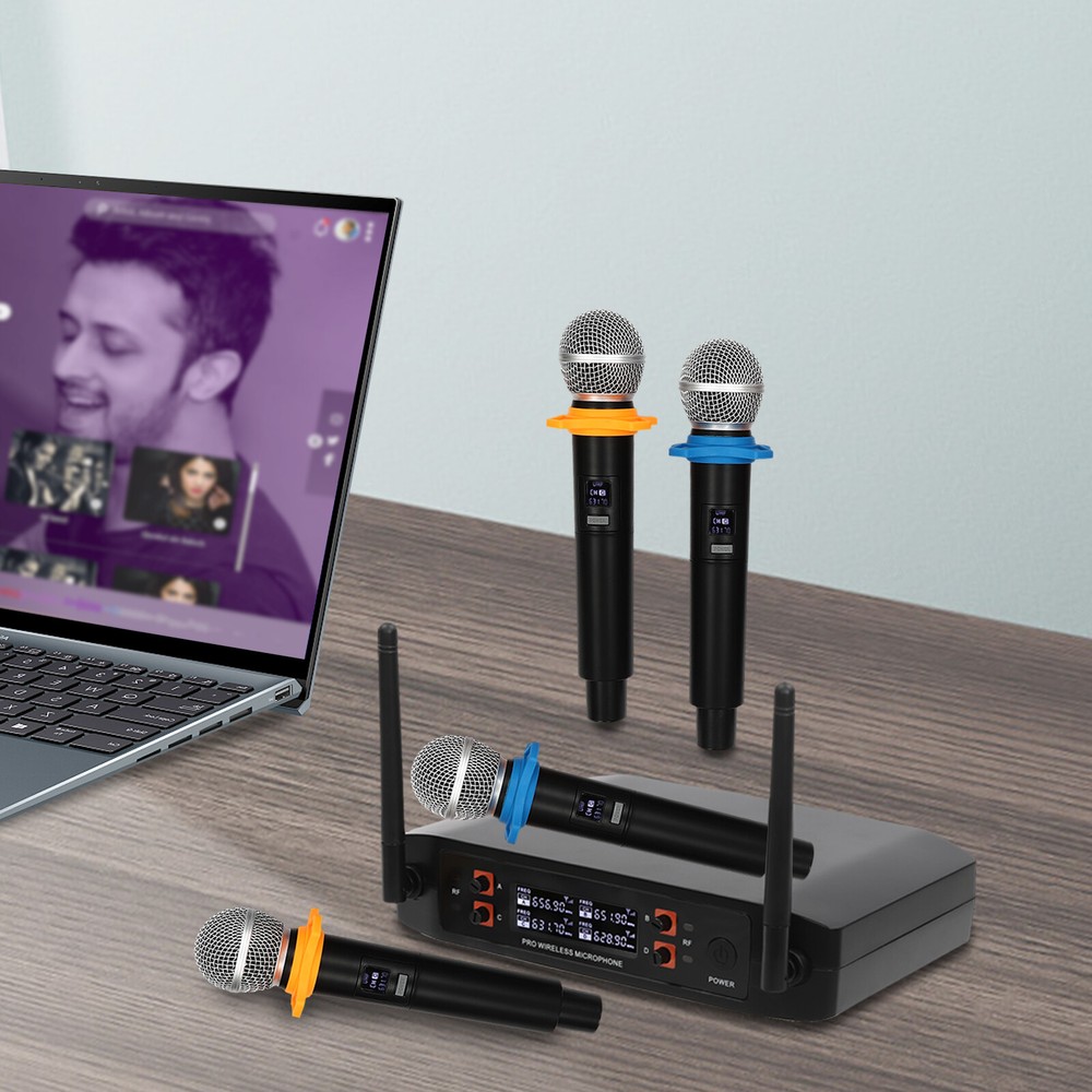 KTV Microphone System Wireless Receiver Karaoke Kit & 4-Handheld Microphone