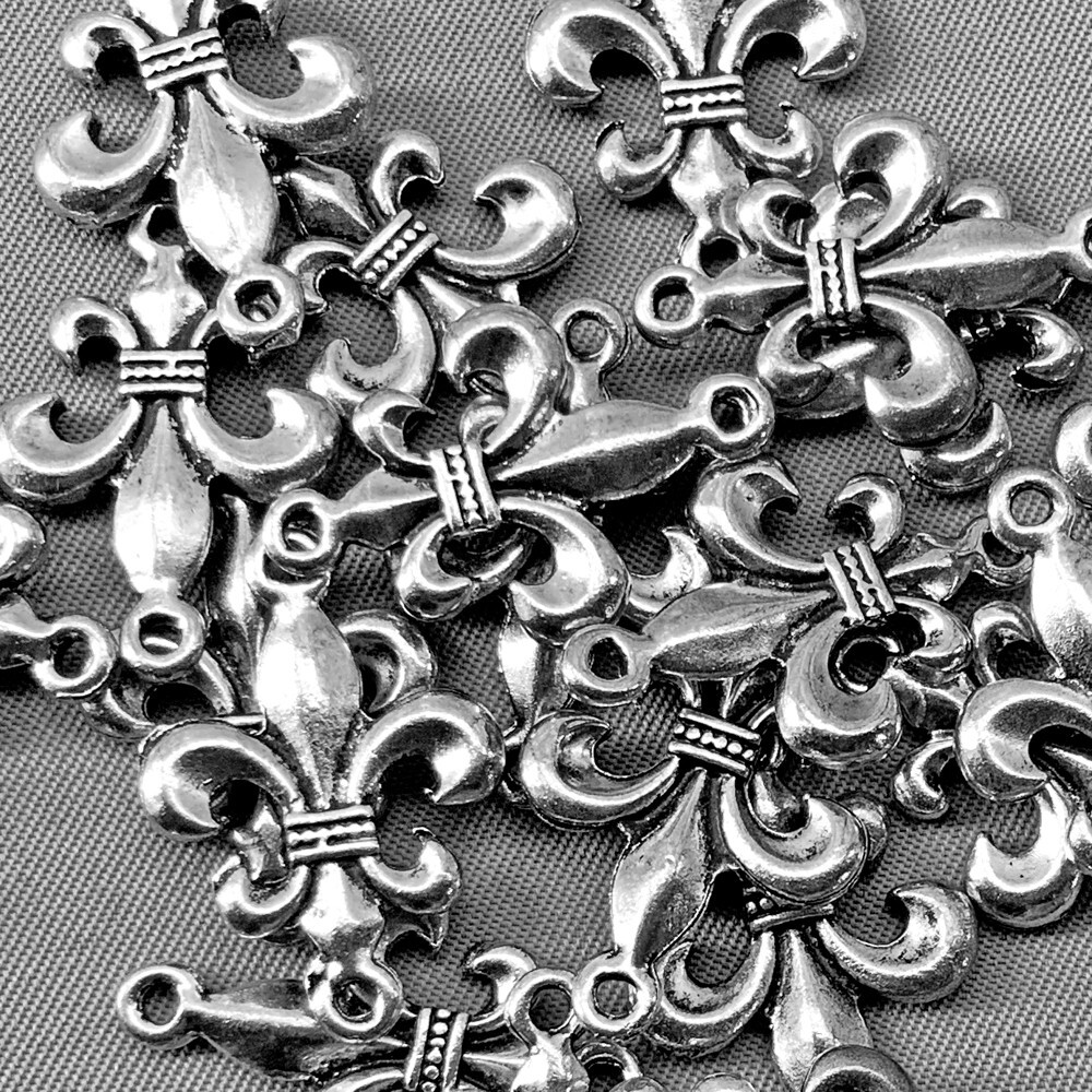 Fleur De Lis 2 loop Links 23x16mm Antique Silver Plated Alloy Q30 Per Pkg