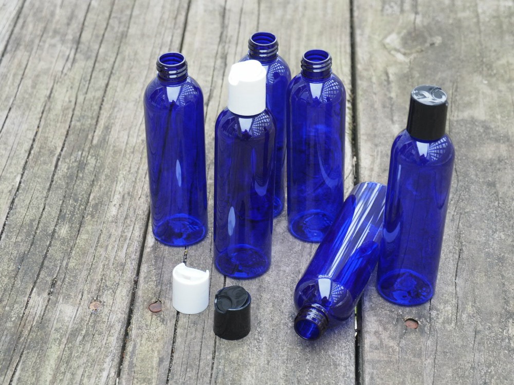 4 Oz Bullet  Plastic Blue PET Bottles with white Dispensing cap ( 10 PACK )