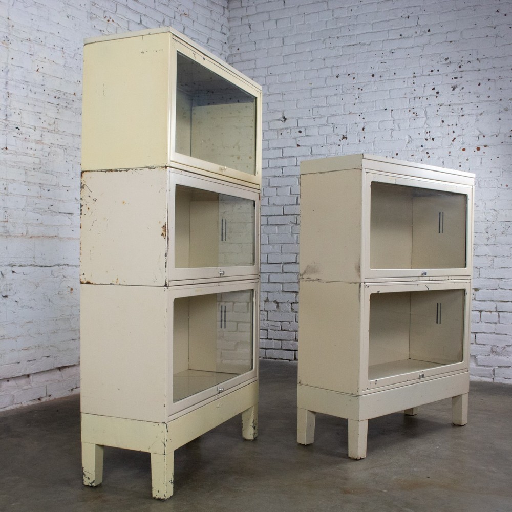 Industrial Rustic Pair Modular Stacking Barrister Bookcase by Globe-Wernicke