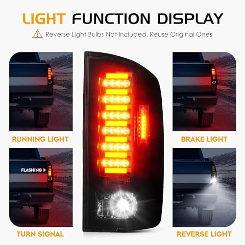 LED Tail Light Assembly Compatible with Dodge Ram Black Smoked 2002-2006 RAM