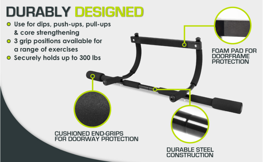 Multi-Function Pull Up Bar Home Gym Doorway Chin Up Strength Training 300lbs