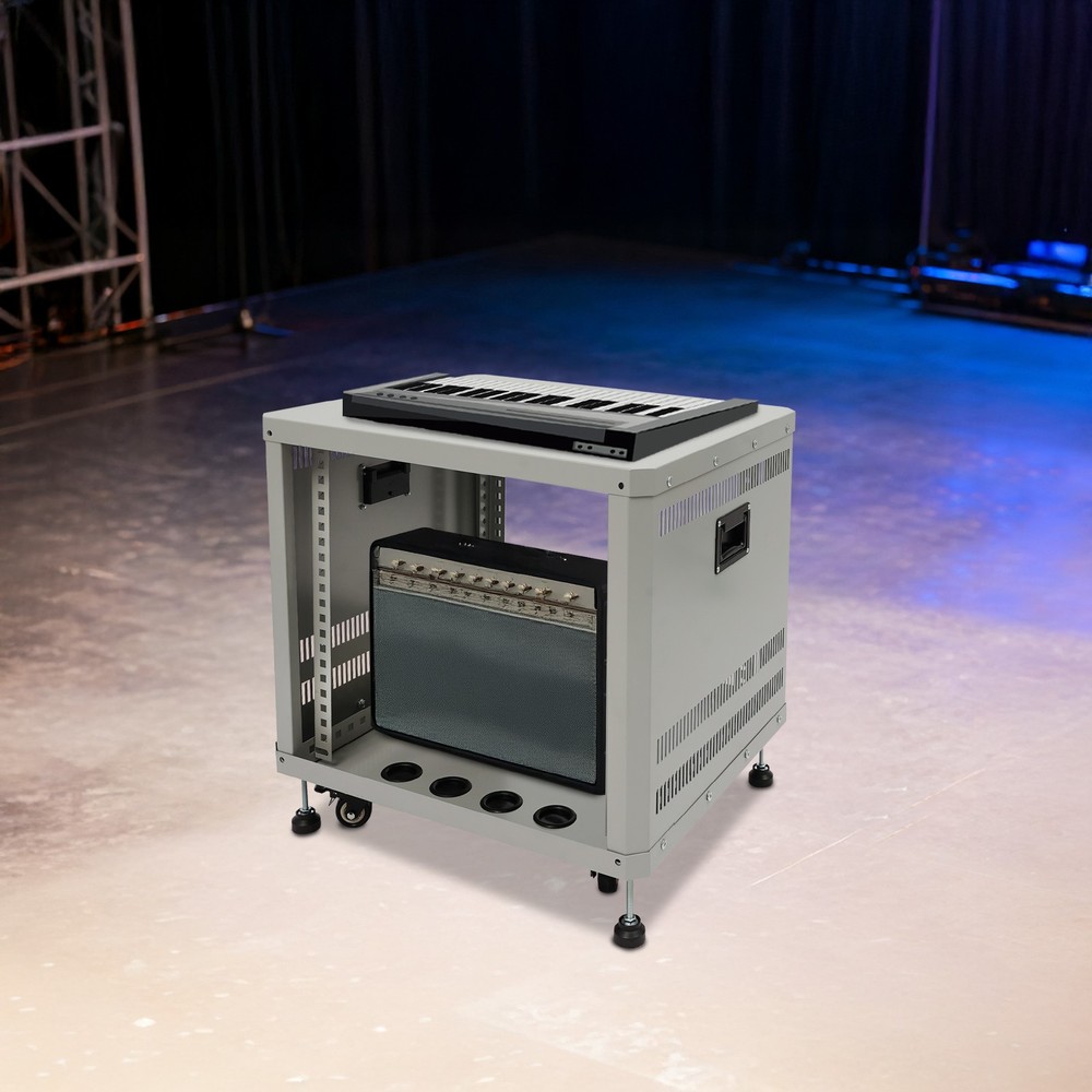 9U Server Rack Grey Semi-open Carbon Steel Rolling Studio Rack Case W/ Wheels