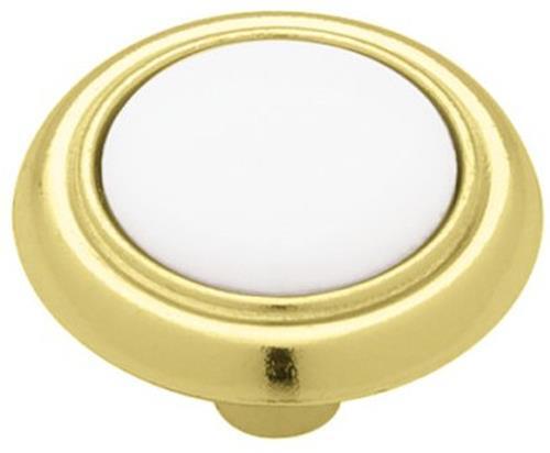 (12 Pack) 1-1/4" White Ceramic Insert Knob Polished Brass
