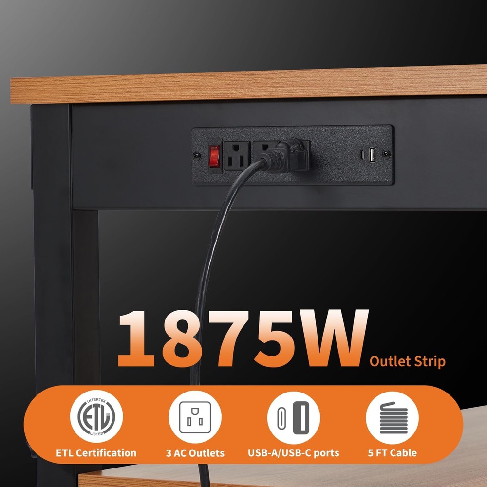 48" Adjustable Workbench with Storage Shelf & Power Outlet, 2500 LBS Heavy-Duty