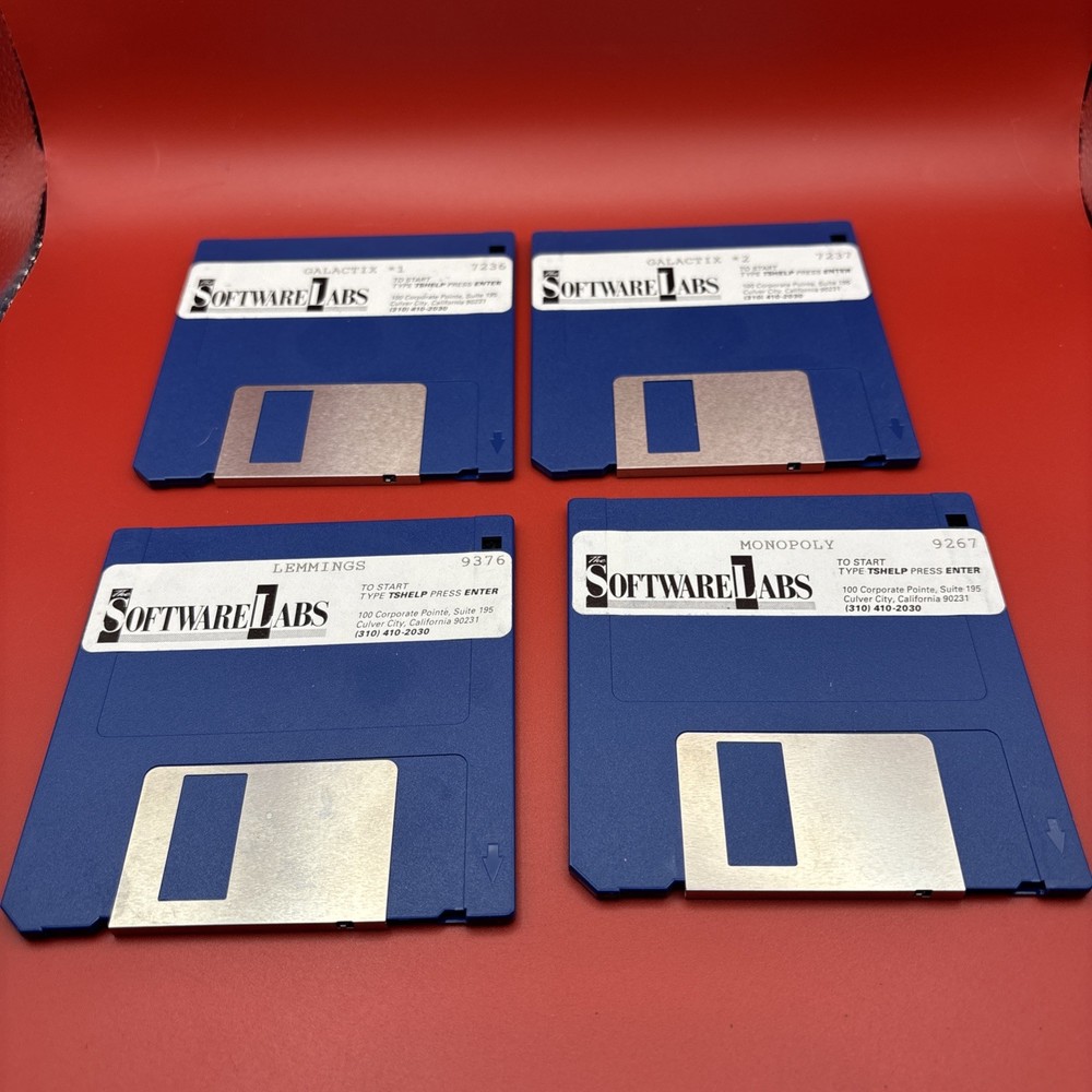 Software Labs Galatix, Lemmings, Monopoly 3.5” Floppy 4 Disks Untested