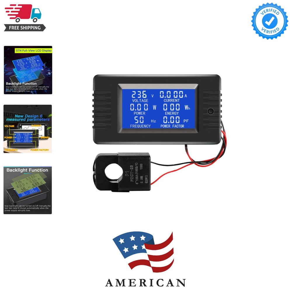 AC Current Voltage Amperage Power Energy Panel Meter LCD Digital Display Amme...