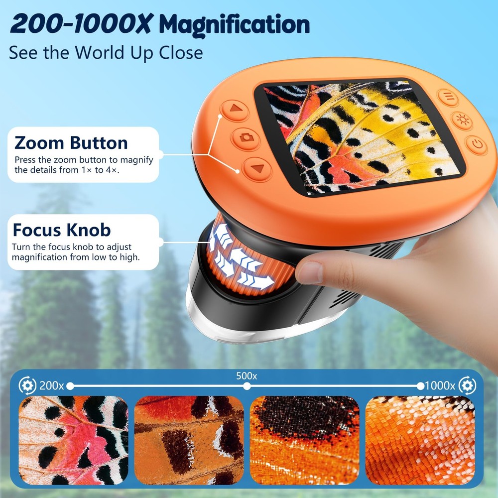 1000X Handheld Microscope for , 4K 2.4" Screen Digital Microscopes with 12 Sl...