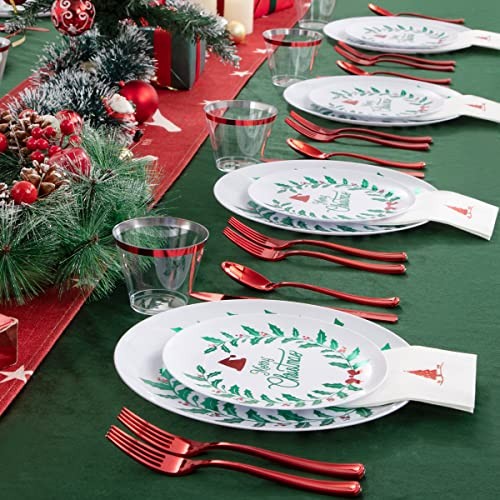 175PCS Christmas Plastic Plates - White & Green; Includes 50 White Green