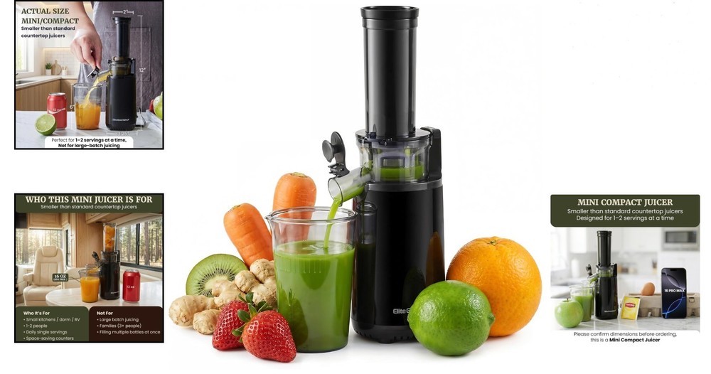 Small Compact Cold Press Slow Juicer | 16oz Capacity Fresh Juicer | Durable