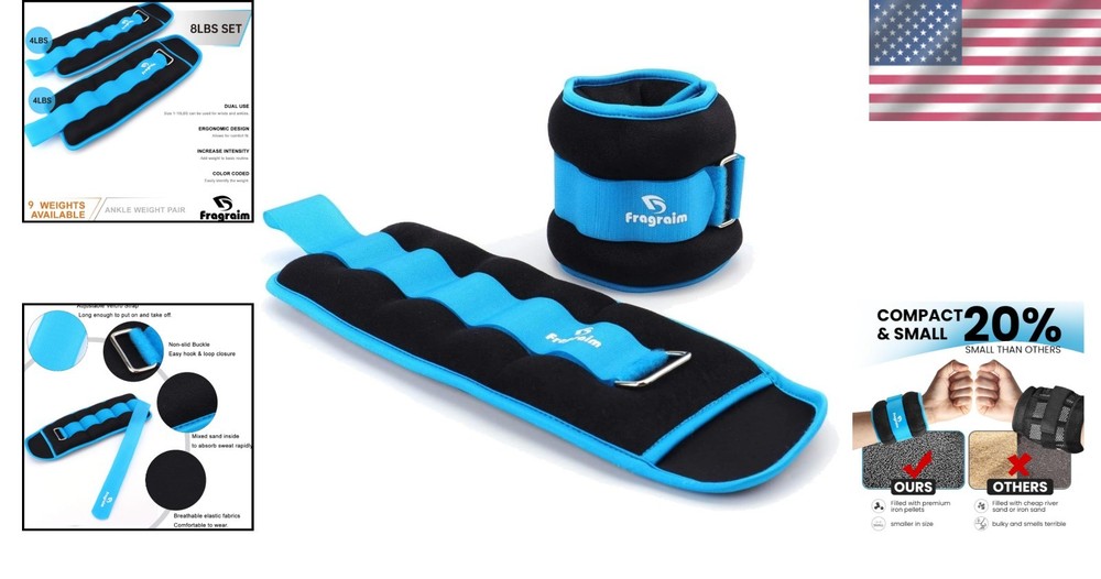 Durable Cotton Ankle Weights - Adjustable 8lbs Pair for Effective Workouts