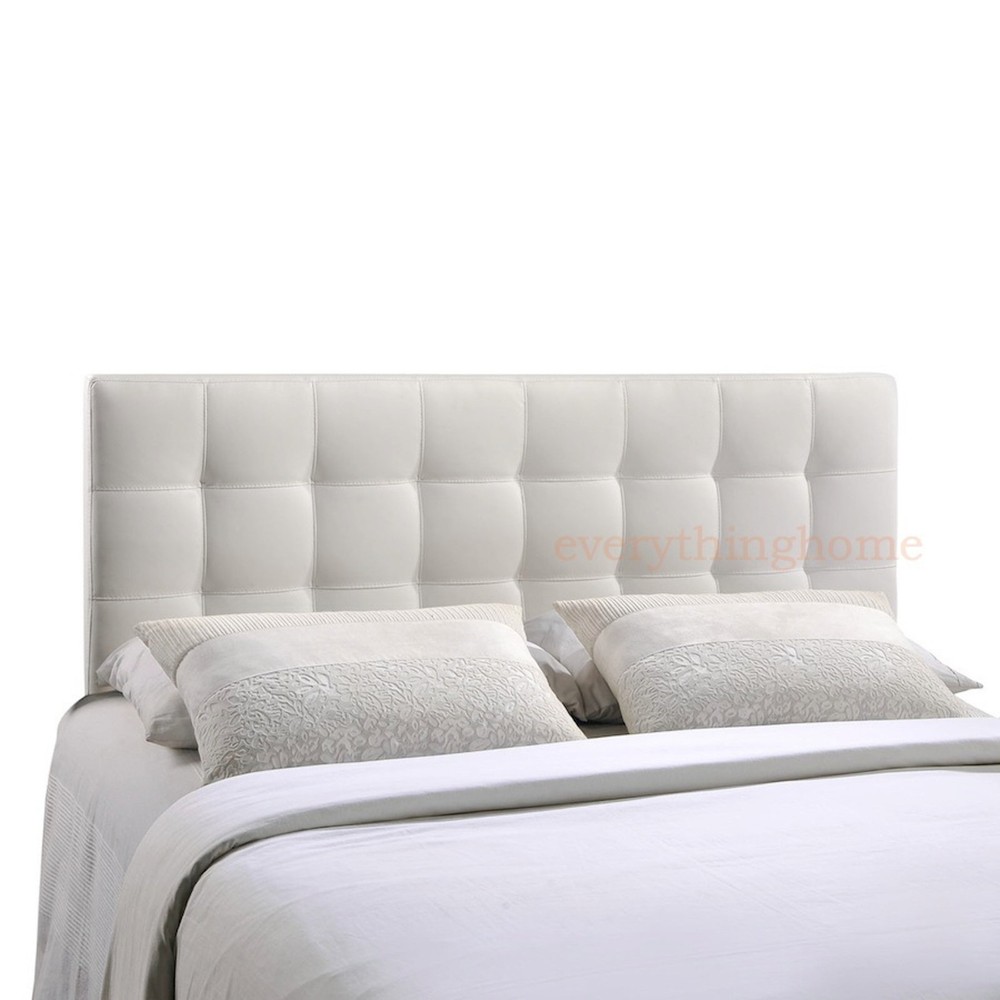 Queen Headboard Brown, Black, White Modern Button Tufted Vinyl Upholstered