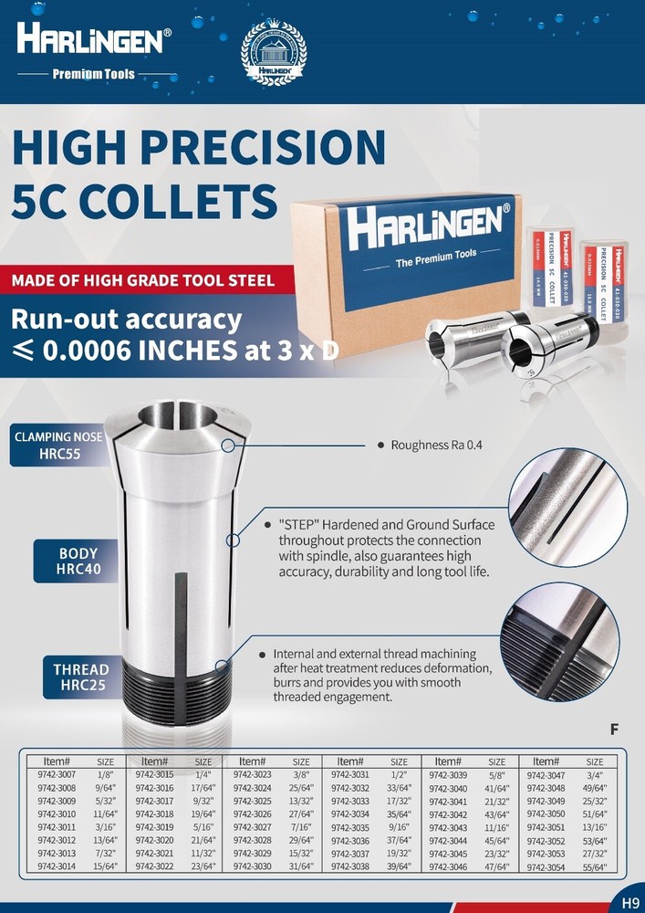 HARLINGEN 9/16" HIGH PRECISION 5C COLLET (9742-3035)