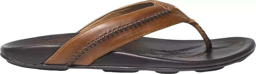 OluKai Men's Mea Ola Flip Flop, Tan/Dark Java