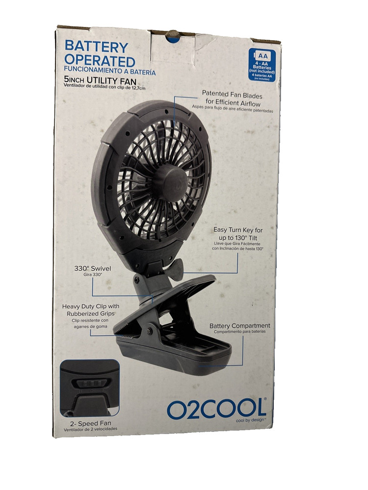 O2COOL 5-inch Battery-Powered Clip Fan Adjustable Rotating Function AA Battery