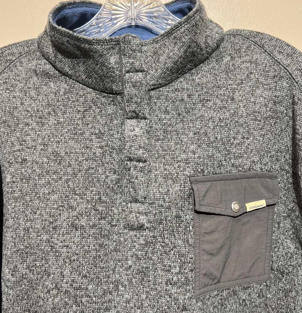 Woolrich Sweater Mens Size XL 1/4 Button Pullover Heather Gray