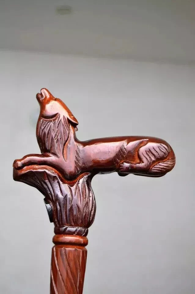 Wolf Carved Handle Decorative Cane Handmade Wooden Walking Sticks