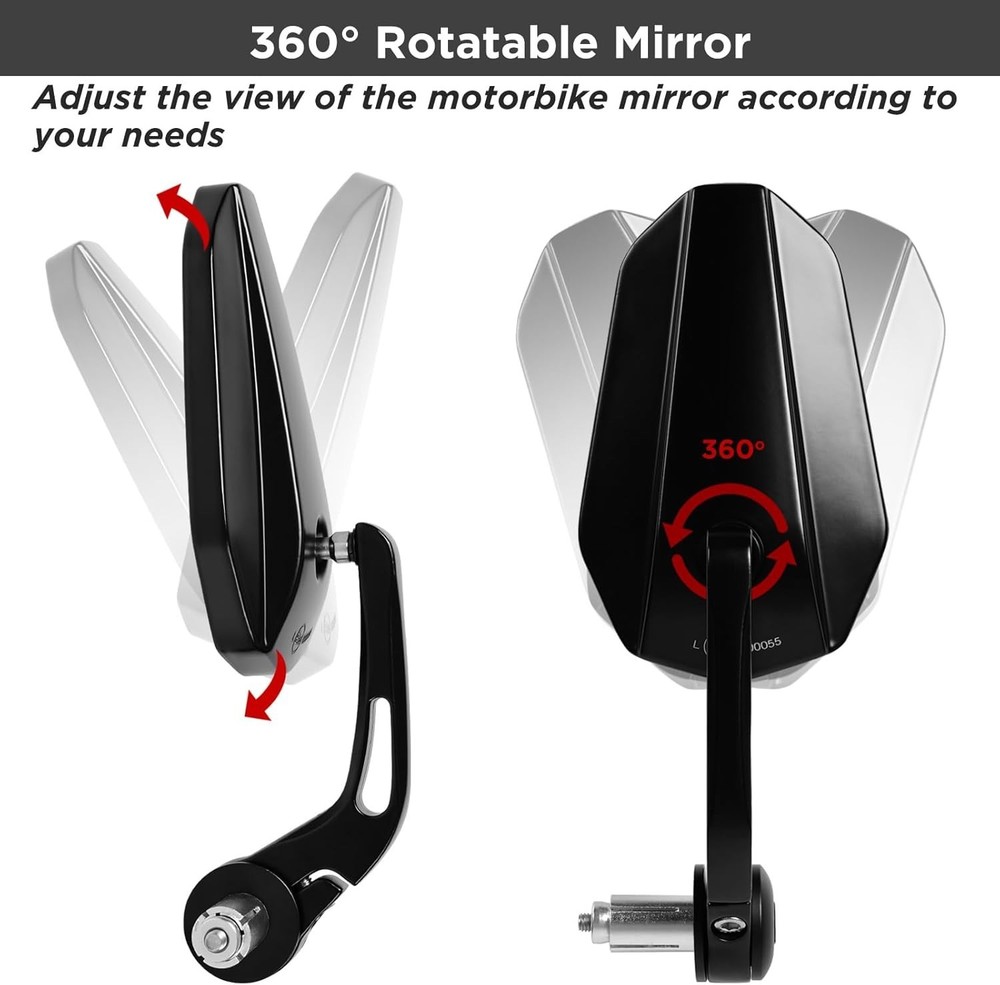Motorcycle Mirrors, E24 E-Marked Bar End Mirrors 142 × 85 mm, Black