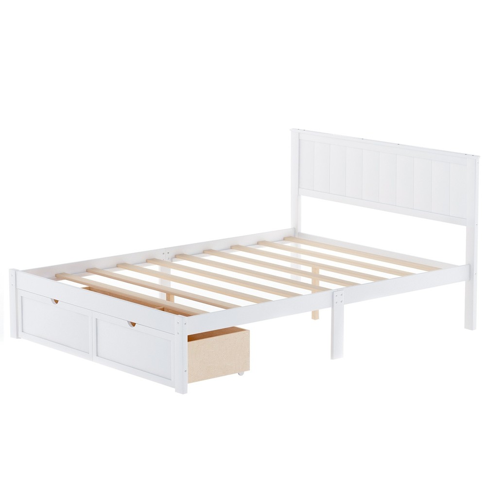 Full Size Platform Bed with Under-bed Drawers, White,Assembly required