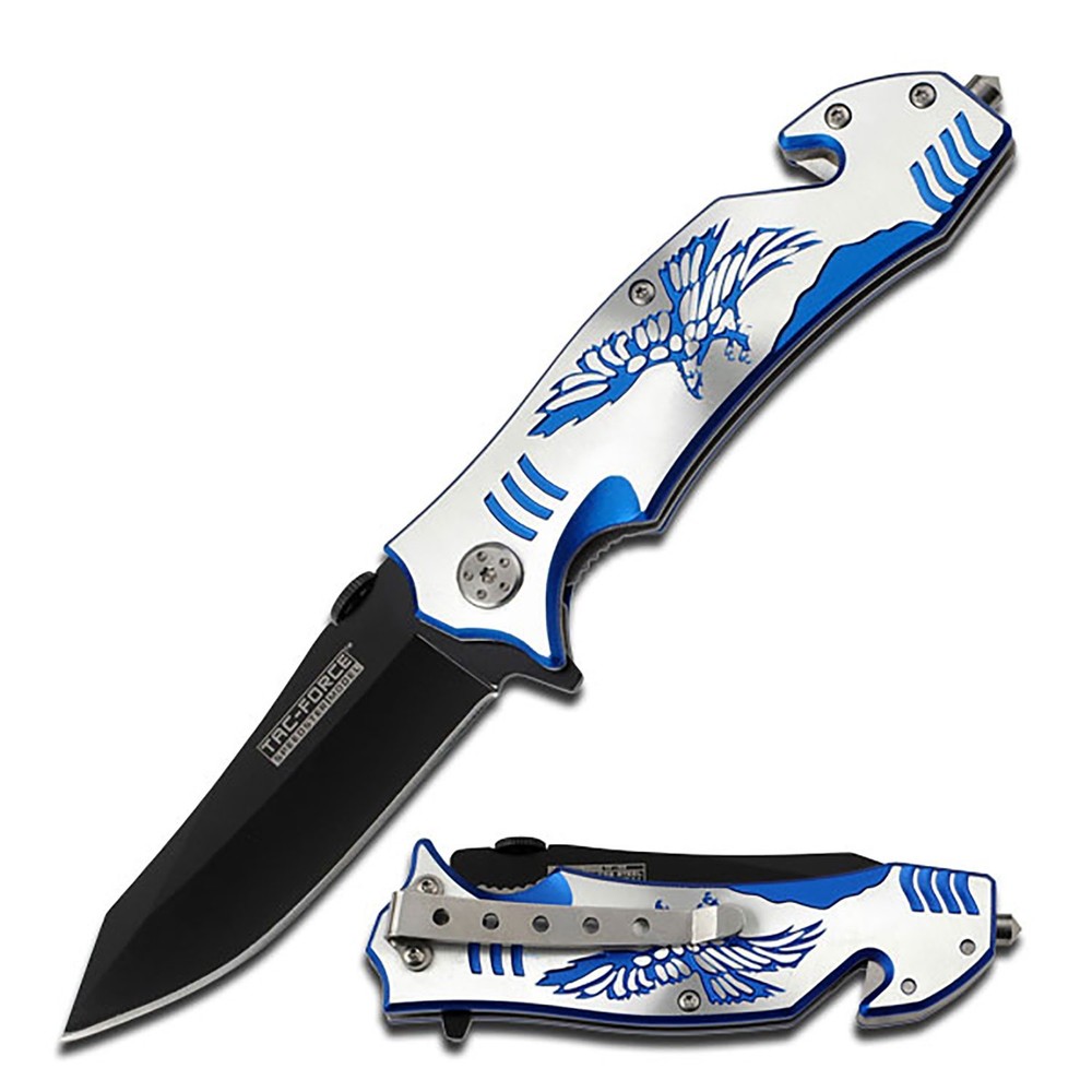 Tac-Force Spring Assisted Knife w/Blue Eagle Aluminum Pattern Handle-Cutter+More