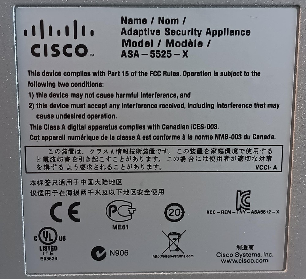 Cisco ASA5525 V03 Firewall Appliance