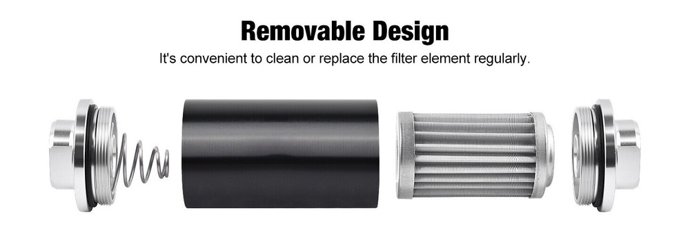 High Flow 100 Micron Inline Fuel Filter Cleanable AN6 AN8 AN10 Adapter Fitting