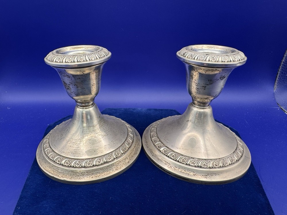 Gorham Sterling Silver 6779 Candlesticks Pair Cement Filled Reinforced