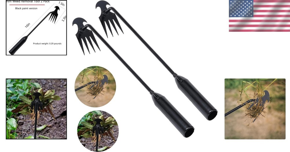 2 Pcs Portable Garden Weed Puller Tool - Durable 4-Tine Uprooting Weeder