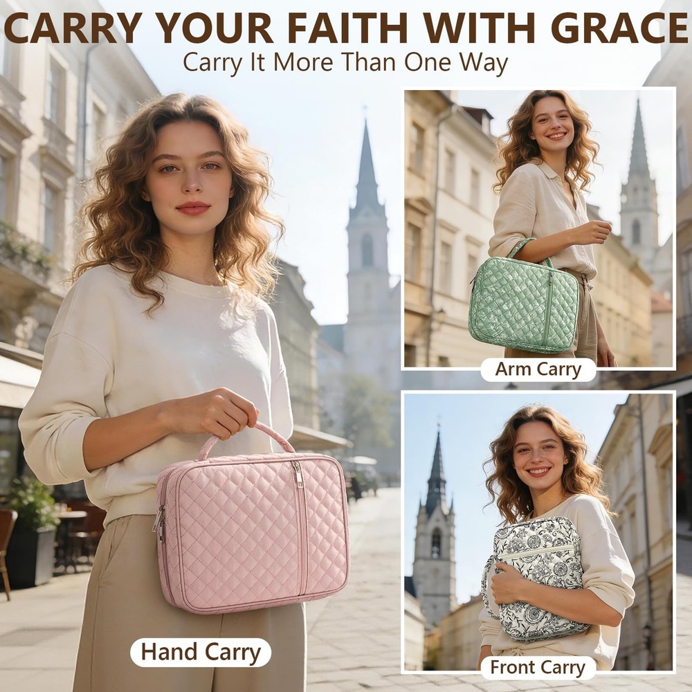 Large Quilted Bible Cover Case with Study Kit 12 Highlighters 5 Pens Notebook