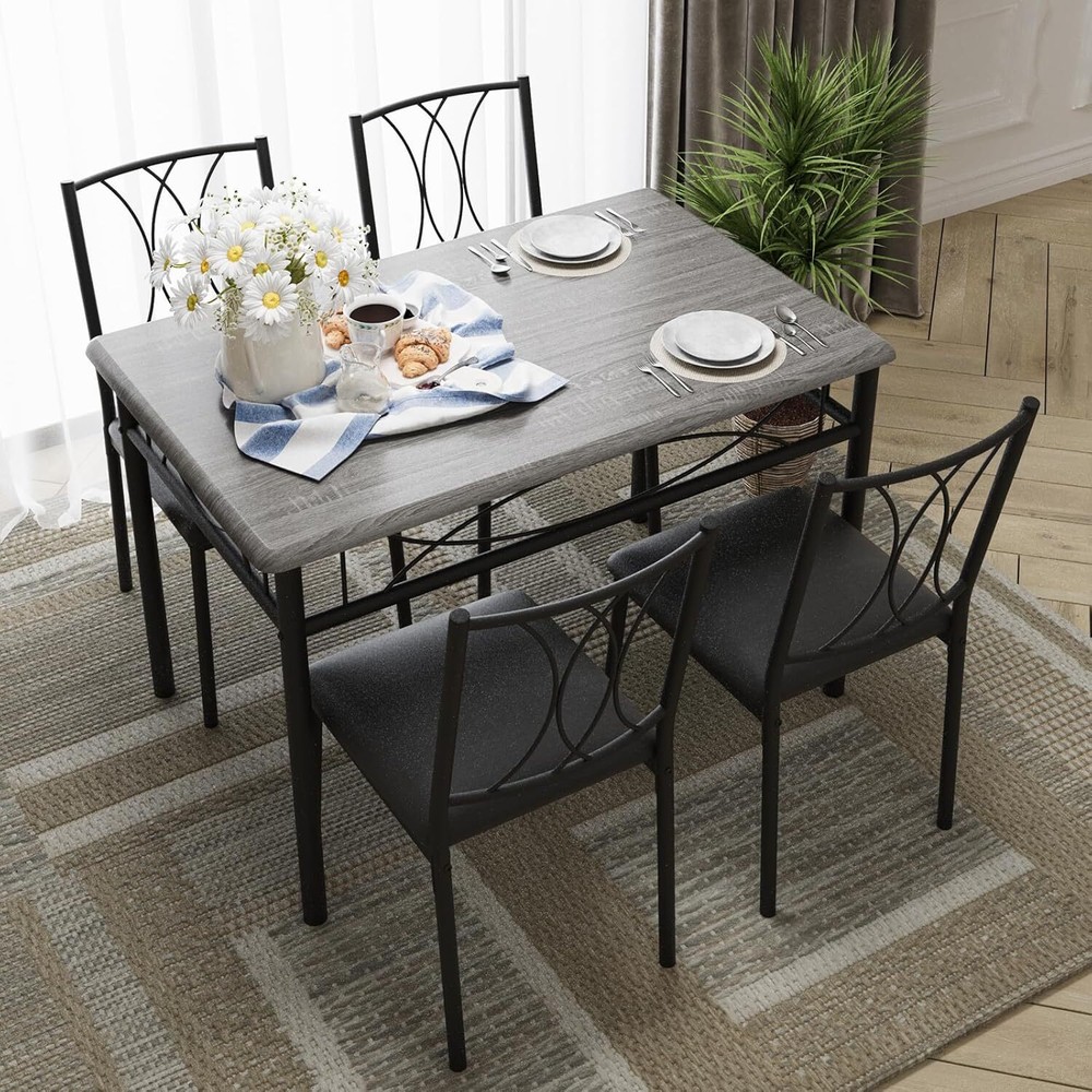 5 Piece Dining Table Set for 4, Kitchen Table with 4 Upholstered Chairs Dinette