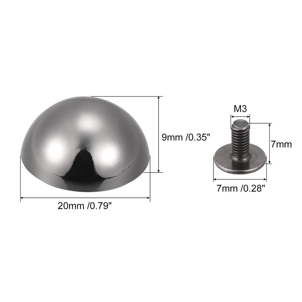 20x9mm Back Screw Rivets Round Cable Head Leather Studs Black 10 Sets