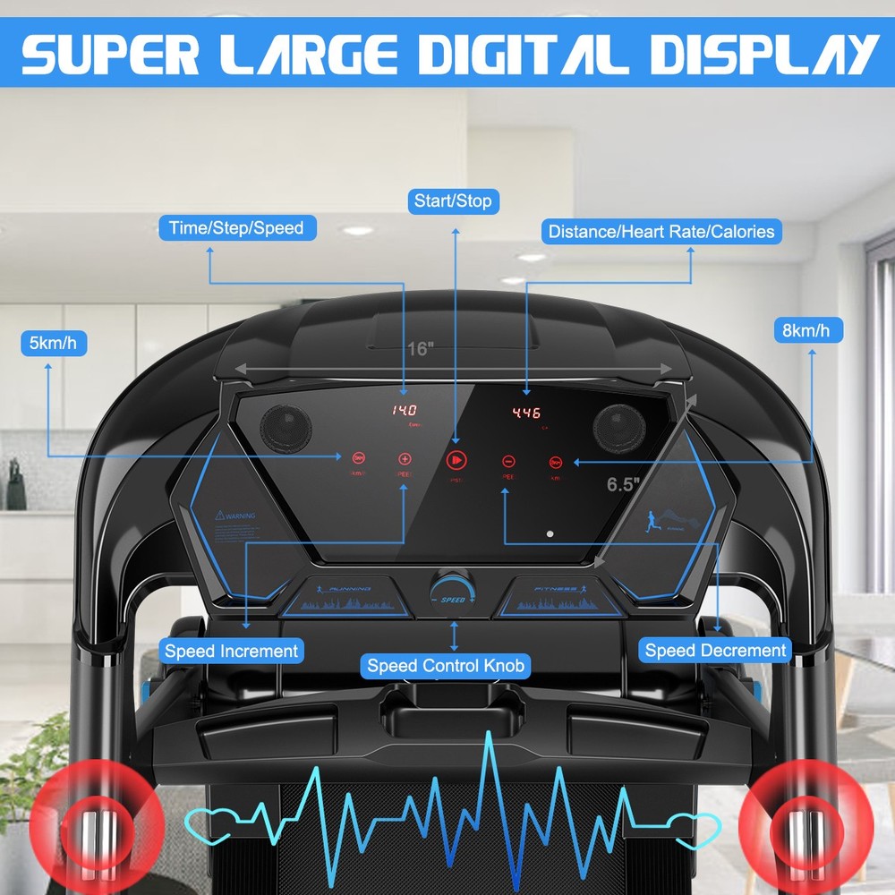 2.25HP Folding Treadmill Running Machine W/LED Touch Screen APP Control Speaker