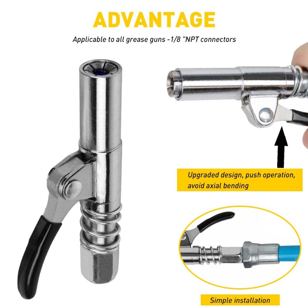Grease Gun Coupler Double Handle 10000PSI Quick Release Lock Injection Nozzles