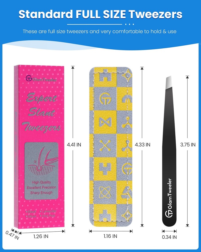Expert Slant Tip Tweezers with Leather Case, Sharp & Precision Stainless Stee...